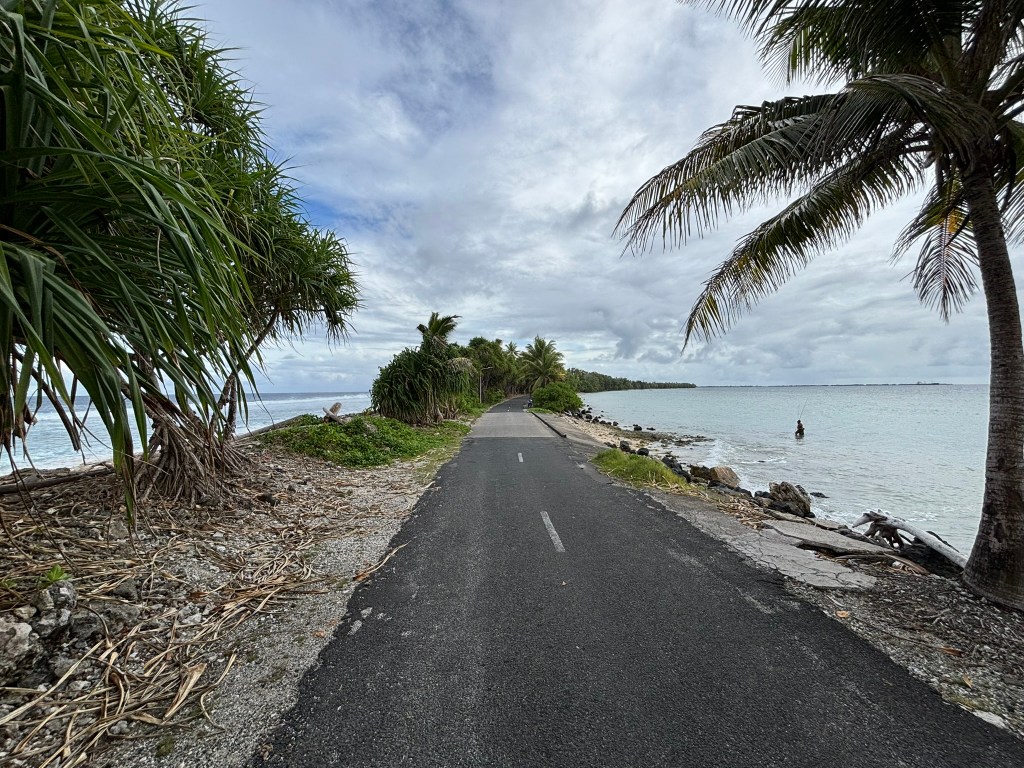 Narrow strip of land separating the Pacific Ocean from Funafuti lagoon